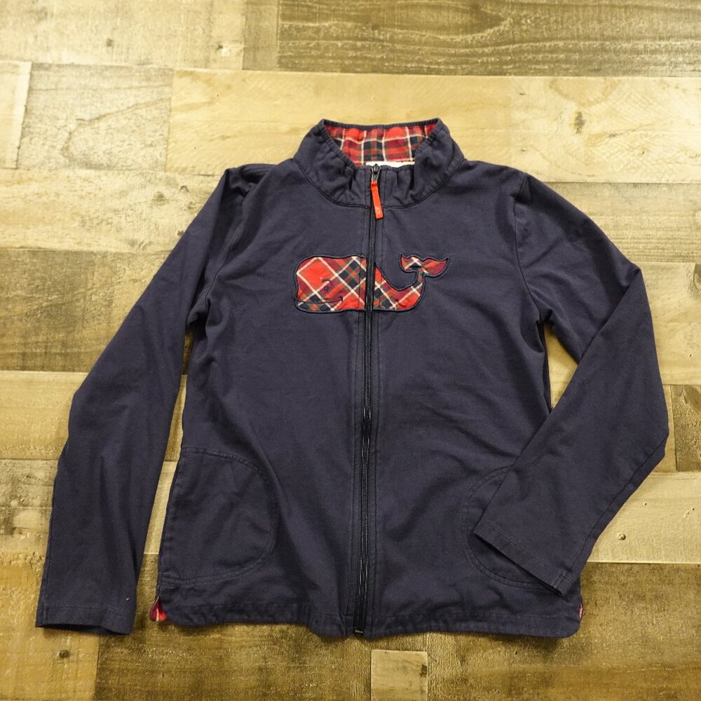 Vineyard Vines mock neck full zip sweater girl's large navy‎